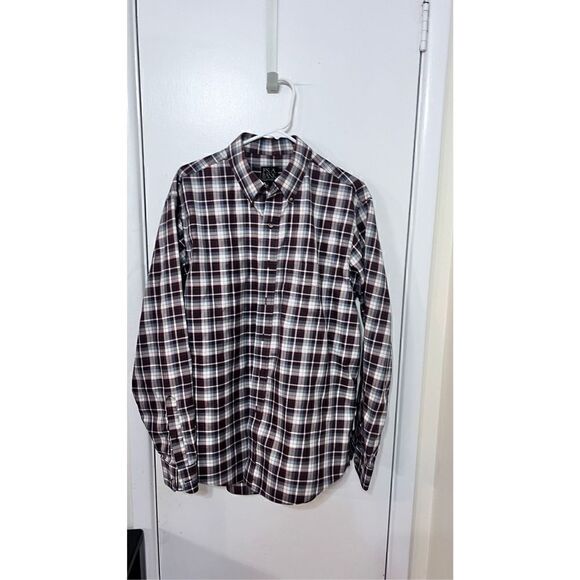 JOS. A. BANK MENS BROWN PLAID BUTTON UP SHIRT SIZE L - Picture 2 of 9